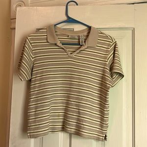 Green and brown striped cropped polo